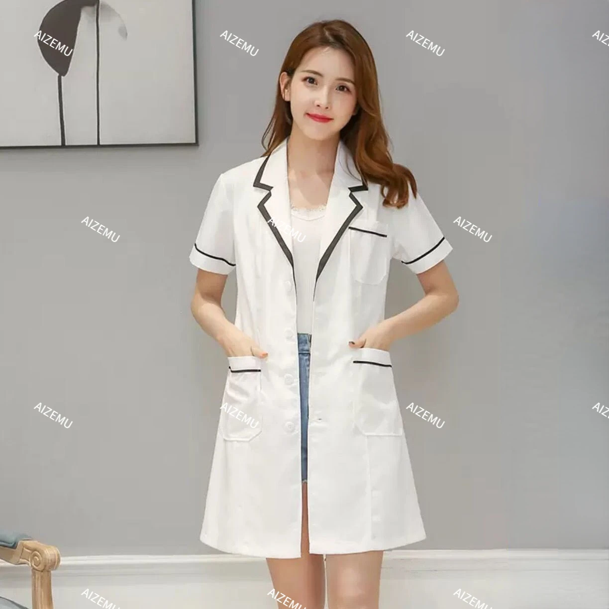 Medical Lab Management - Casaco de laboratório branco manga longa